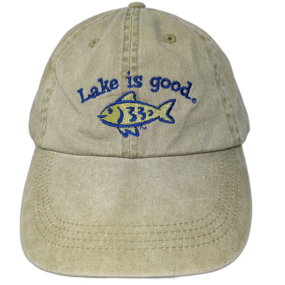 Anvil Baseball Cap Beige One Size Lake is good Fish Embroidery Cotton Hat Strap